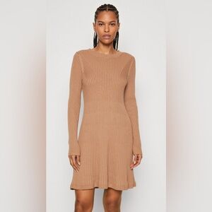 Camel/dark tan colored fit & flare sweater dress